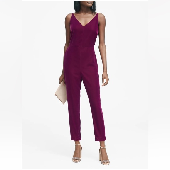 Banana Republic Velvet Cropped Cami Jumpsuit Claret Red - Picture 1 of 4